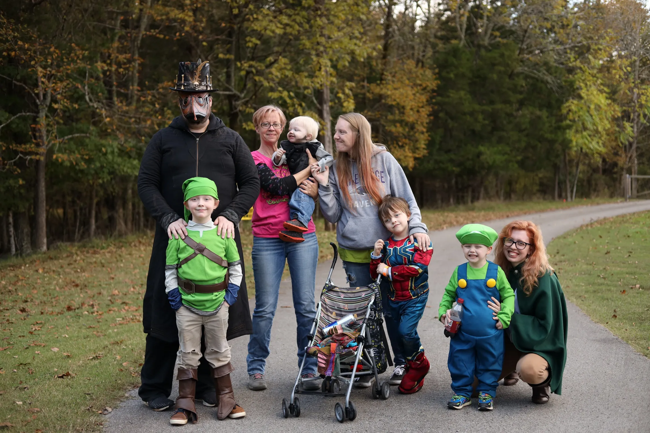Family in Halloween costumes